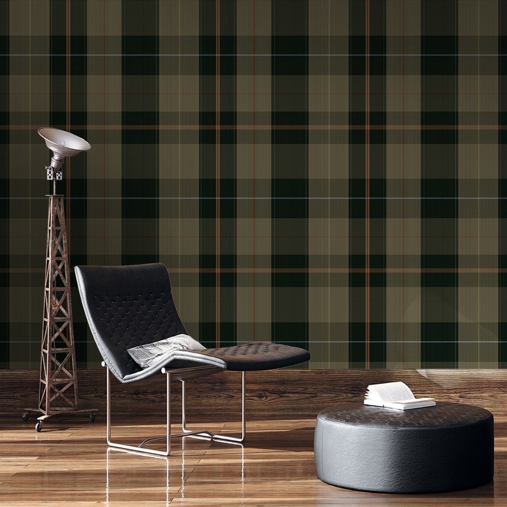 New Anthropologie x MINDTHEGAP Equestrian Green Plaid Wallpaper Wall Art Mural